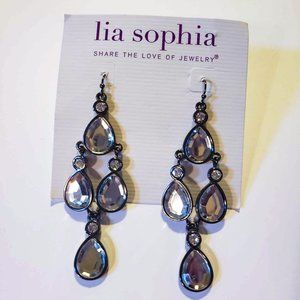 LIA SOPHIA Gunmetal Clear Crystal Drop Earrings - 3.25 in.